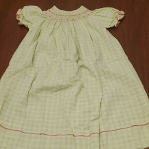 Green Gingham Dress with Pink Flower Smocking